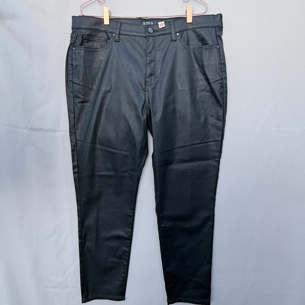 a.n.a Women's Dark Wash High-Rise Skinny Jeans | Green with Faux Leather Sheen‎